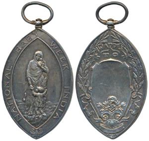 National Baby Week India, Silver Medal, 30.67g, obv. a woman and a child standing in cente