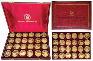 Gold Gilt Silver Medallion Set, South Africa Wildlife Society 50th Anniversary, set of 24,