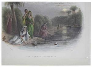 View – India Les Lampes Flotantes, Maidens, as per an old tradition, floating lamps down t