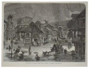 View - Bombay, ILN Floods in Bombay Possibly Kalbadevi or Girgaum. The Illustrated London 