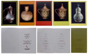 Five small coloured Handicraft Menu Cards honouring on board, the Prime Minister of India 