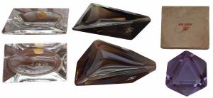 Three glass Ashtrays, one large pink crystal ashtray with Air India Maharajah image, withi