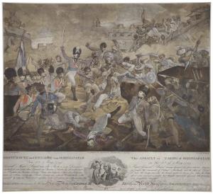 The Assault and Taking of Seringapatam in 1799 by Henry Singleton. Copper engraved Print b