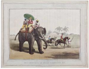 3 Hog-hunting in India engravings 1). Hog Hunters in India going out plate 1; Hog Hunters 