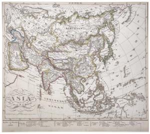 Asia. Empires and states in Asia. Large map from the Arctic Ocean in the north to New Guin