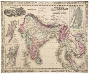 Hindostan British India Antique Map Johnson 1860 Hindostan or British India antique map or