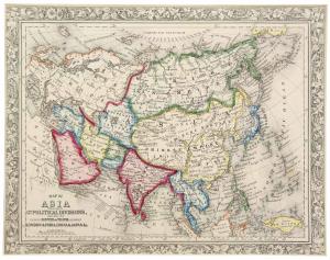 1864 Map of Asia coloured by A. J. Johnson. Map of Asia showing the great political divisi