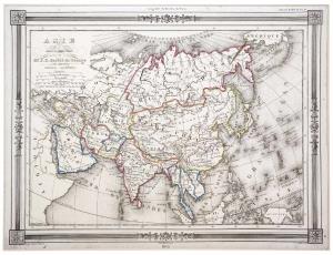 1843 Map of Asia, entiled Asie cartographed by J. G Barbie du Bocage. The map shows variou