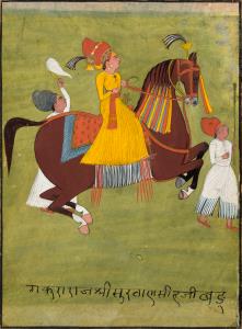 Thakur Surtan Singh of Nimaj (a city to the East of Jodhpur), is depicted here as a young 