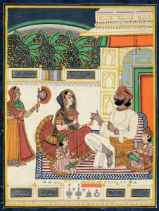 This painting in a characteristic Jodhpur style of the early 19th century depicts the thak