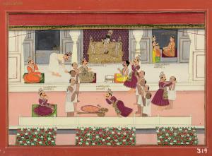 The picture depicts the story of King Ambarish in the ninth canto of the Bhagavata Purana.