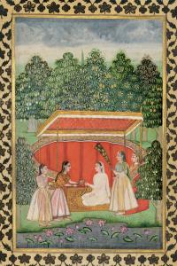 "A finely painted, meticulously detailed Yogini with rosary receiving courtly visitors und