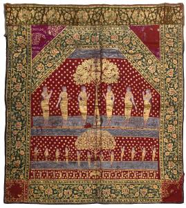 A very important and extremely rare gold and silver stamped Khand Pat Pichhavai of Gopis a