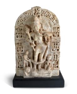 Chamunda, an emanation of the goddess Kali, is generally depicted as a frightening, enligh