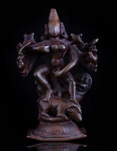 The Goddess standing on the buffalo while spearing it with her trident (now missing), with