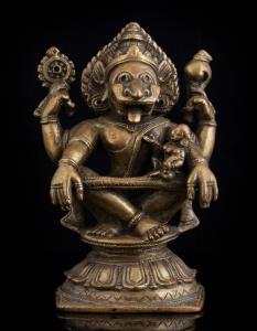 The four armed Narsimha with a distinct fierce expression. lThe lion headed avatar of Vish