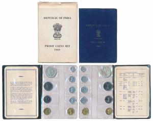 1969 Proof Set, Gandhiji Birth Centennial, set of 9, 1 Paisa to Rupees 10, Bombay Mint. In