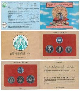 1991 Proof Set, India Tourism Year, set of 3, Rupee 1, 2 & 5. In immaculate condition, wit