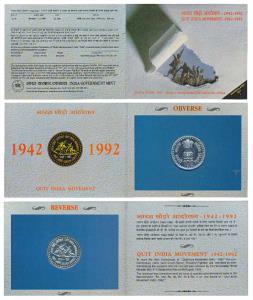 1992 Uncirculated Set, Quit India Movement, set of 1, Rupees 100. In immaculate condition,