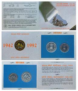 1992 Uncirculated Set, Quit India Movement, set of 2, Rupees 50 and 100. In immaculate con