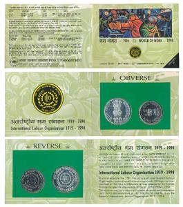 1994 Uncirculated Set, World of work, set of 2, Rupees 50 to 100. In immaculate condition,