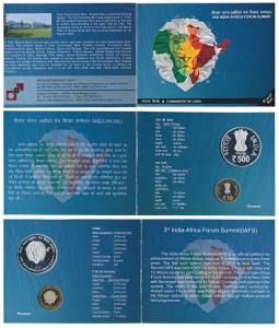 2015 Proof Set, 3rd India-Africa Forum Summit, set of 2, Rupees 10 and 500. In immaculate 