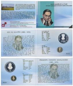 2018 Proof Set, 125th Birth Anniversary Prasanta Chandra Mahalanobis, set of 2, Rupees 5 a