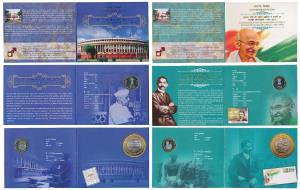 All commemorative coins in mint packaging (4), all Rupees 10, 2015, Mahatma Gandhi Return 