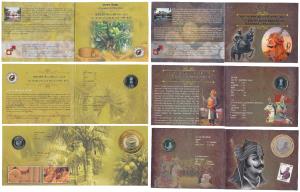 All commemorative coins in mint packaging (4), all Rupees 10, 2015, 150th Birth Anniversar
