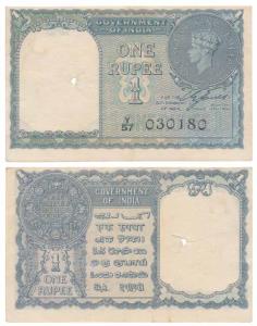 George VI, Rupee 1, 1944, signed C. E. Jones, serial number in black (J&R 4.1.1A). Minor o
