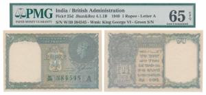 George VI, Rupee 1, 1944, signed C. E. Jones, serial number in green, inset ‘A’ (J&R 4.1.1