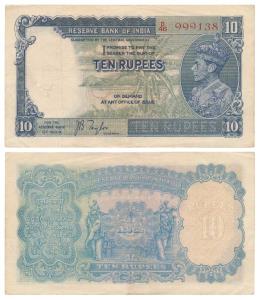 George VI, Rupees 10, 1st issue, 1938, signed J. B. Taylor, Prefix D (J&R 4.5.1). Very Fin