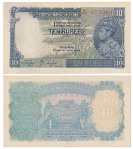 George VI, Rupees 10, 1st issue, 1938, signed J. B. Taylor, prefix G (J&R 4.5.1). Extremel