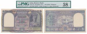 George VI, Rupees 10, 2nd issue, 1944, signed C. D. Deshmukh, prefix B (J&R 4.6.1). Graded