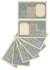 Rupee 1, 1951, signed K. G. Ambegaonkar, one with a serial number 547086 (J&R 6.1.3.1). Ve