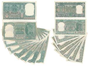 Rupees 5 complete set of 39 notes, with different dates and signatures of all varieties (J