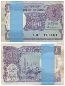 Rupee 1 bundle, 1988, signed S. Venkitaramanan (J&R 6.1.10.2D). Uncirculated, Rare. (100)