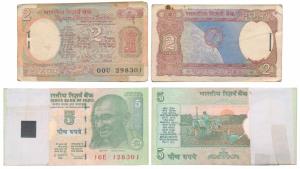 Rupees 2 & 5 Bundle, signed R. N. Malhotra and D. Subbarao. About Uncirculated to Uncircul