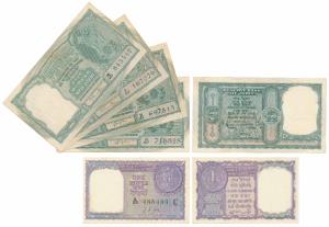 Rupee 1 signed L. K. Jha; Rupees 5, H. V. R. Iengar (2); B. Rama Rau (2). Very Fine to Abo