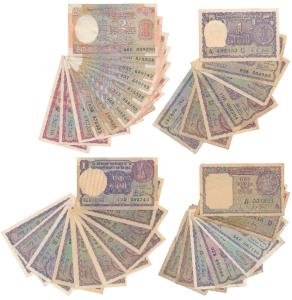 Assorted lot, Rupee1 (38), Rupees 2 (16), Rupees 10 (5), Rupees 20 (3), various signatures