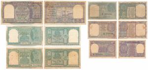 Assorted lot, Rupee1 (3), Rupees 5 (2), Rupees 10, various signatures – K. R. K, Menon, S.