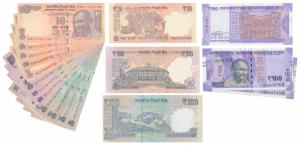 Assorted lot, Rupees 100 (6), Rupees 50 (3), Rupees 10 (5), total face value 800 each with