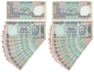 Rupees 100, signed Y. V. Reddy, fancy numbers 111111 to 999999 and 1000000 to 9000000 and 