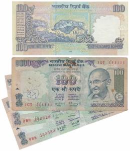 Rupees 100, signed C. Rangarajan, D. Subbarao and Y. V. Reddy, fancy numbers 111111 to 333