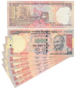 Rupees 1000, fancy numbers, signed Y. V. Reddy 222222, 333333, 555555, D. Subbarao 444444,