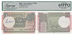 Rupee 1, 2017, signed Shaktikanta Das, signed autograph of the Finance Secretary in the wa