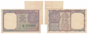 Rupee 1, signed L. K. Jha, Error, miss-print with a white patch at top right. About Very F