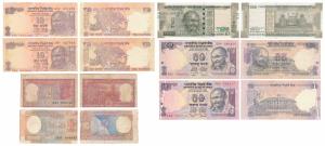 Assorted Lot of Error notes, Rupees 2 (2), Rupees 10 (2), Rupees 50 (2) and Rupees 500, di