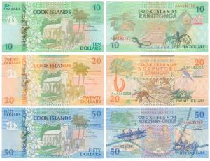 Cook Islands, set of 3, Dollars 10, 20 and 50. Uncirculated. (3)