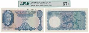 Great Britain, 5 Pounds, signed L.K. O’Brien, watermark of Britannia’s Head. Graded by PMG